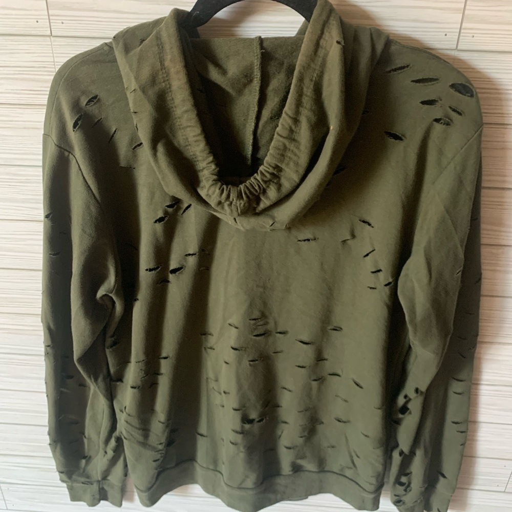 Dazl Olive Green Distressed Hoodie Sweater - Picture 5 of 5